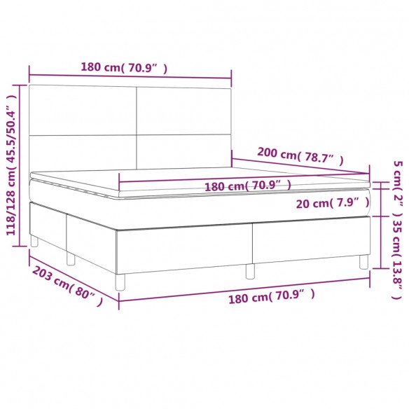 Cadre de lit et matelas Gris foncé 180x200cm Velours