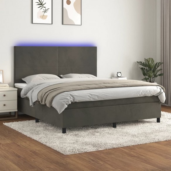 Cadre de lit avec matelas LED Gris foncé 180x200 cm