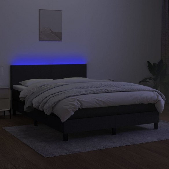 Cadre de lit avec matelas LED Noir 140x190 cm Tissu