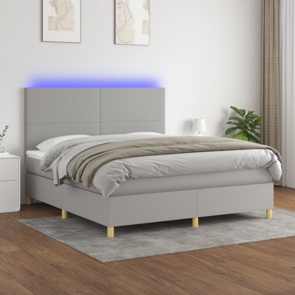 Cadre de lit et matelas et LED Gris clair 160x200 cm