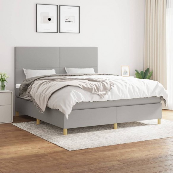 Cadre de lit avec matelas Gris clair 160x200cm Tissu