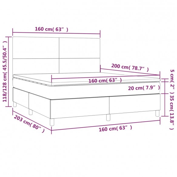 Cadre de lit avec matelas Gris clair 160x200cm Tissu