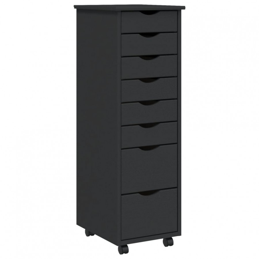 Armoire roulante avec tiroirs MOSS gris bois de pin solide
