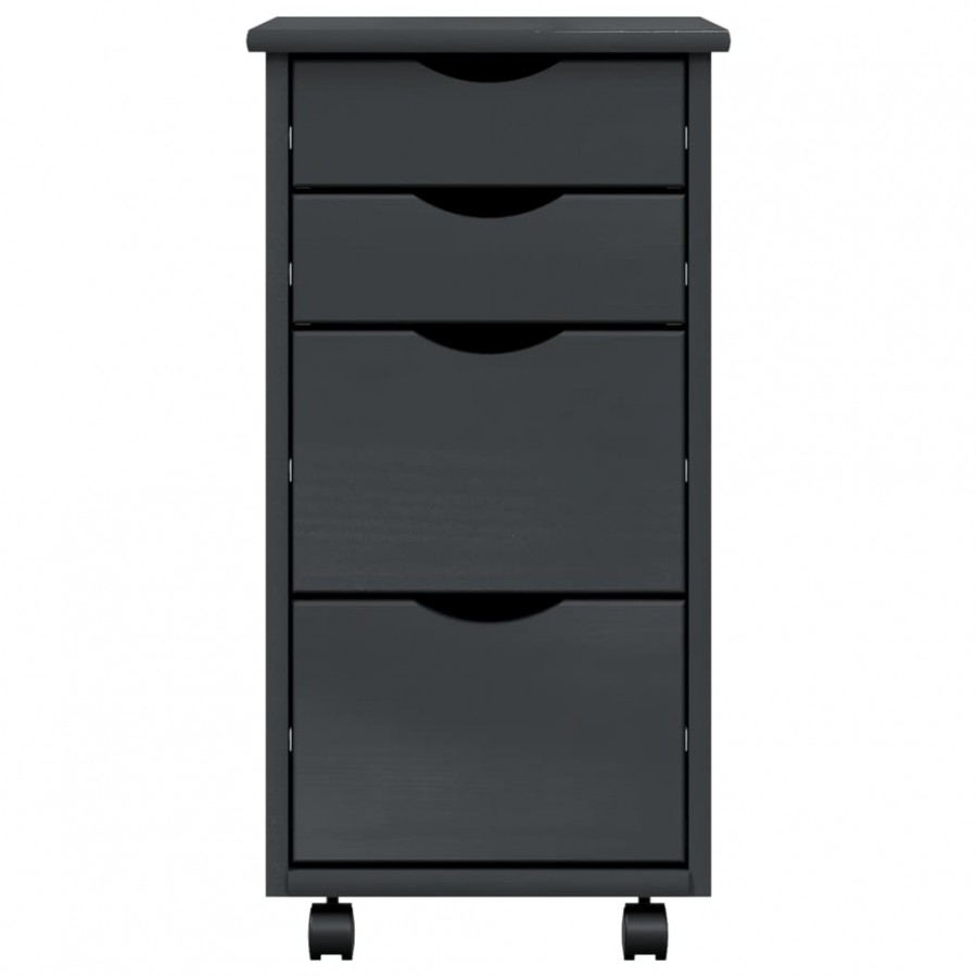 Armoire roulante avec tiroirs MOSS gris bois de pin solide