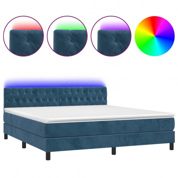 Cadre de lit avec matelas LED Bleu foncé 180x200 cm