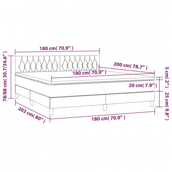 Cadre de lit avec matelas LED Bleu foncé 180x200 cm