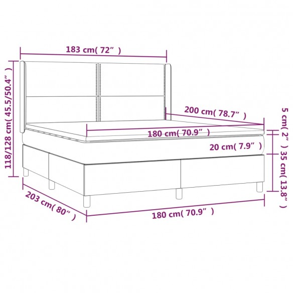 Cadre de lit et matelas Vert foncé 180x200cm Velours