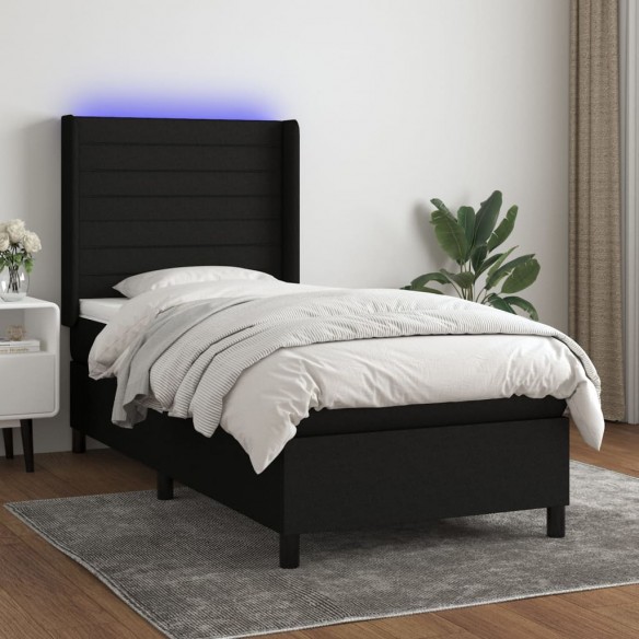 Cadre de lit matelas et LED Noir 90x190 cm Tissu