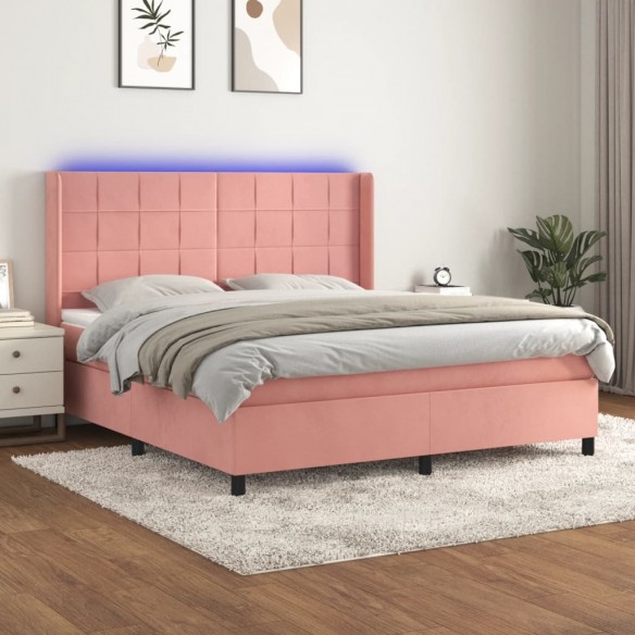 Cadre de lit matelas et LED Rose 160x200 cm Velours