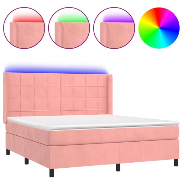 Cadre de lit matelas et LED Rose 160x200 cm Velours