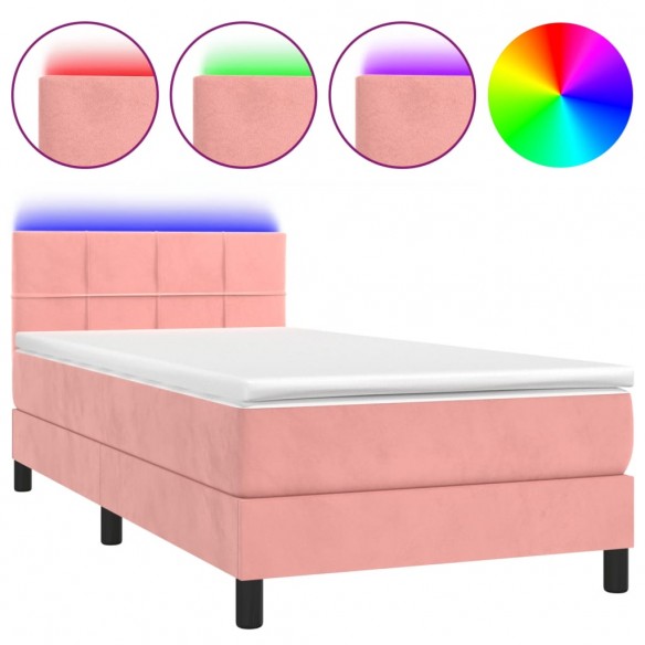 Cadre de lit avec matelas et LED Rose 90x200 cm