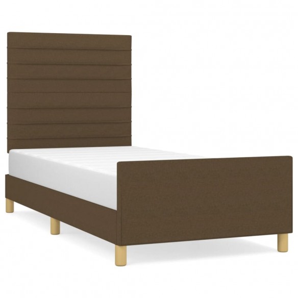 Cadre de lit avec tête de lit Marron foncé 90x190 cm Tissu