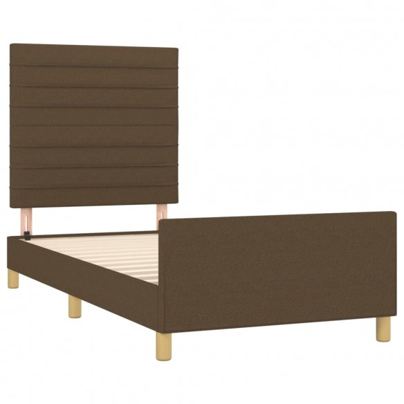 Cadre de lit avec tête de lit Marron foncé 90x190 cm Tissu