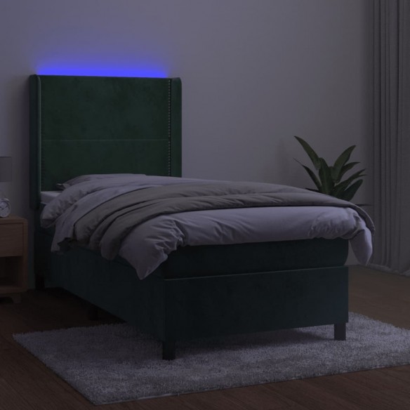 Cadre de lit matelas LED Vert foncé 90x190cm Velours