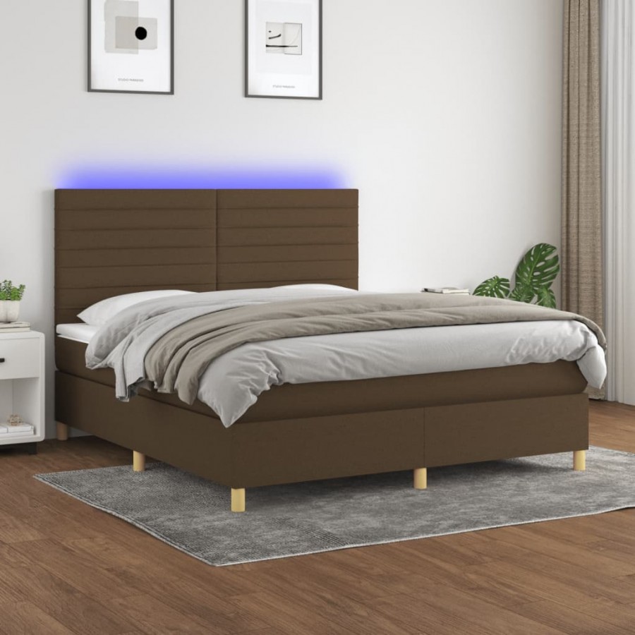 Cadre de lit matelas et LED Marron foncé 180x200 cm