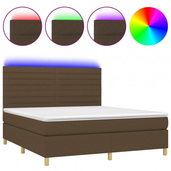 Cadre de lit matelas et LED Marron foncé 180x200 cm