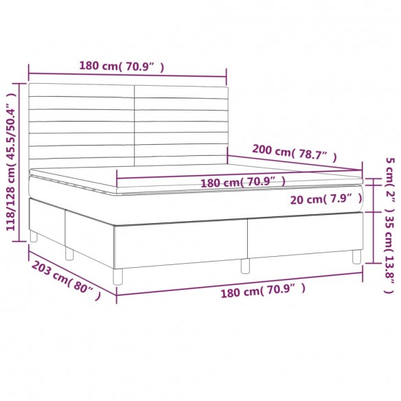 Cadre de lit matelas et LED Marron foncé 180x200 cm