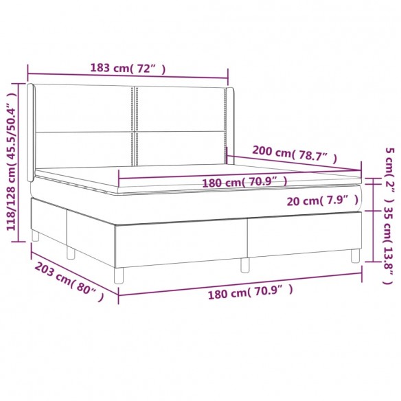 Cadre de lit matelas LED Cappuccino 180x200 cm