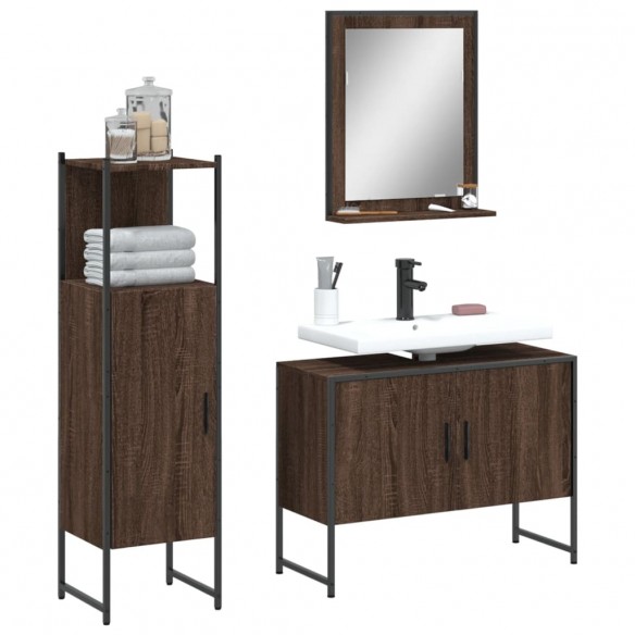 Ensemble d'armoires de salle de bain 3 pcs chêne marron