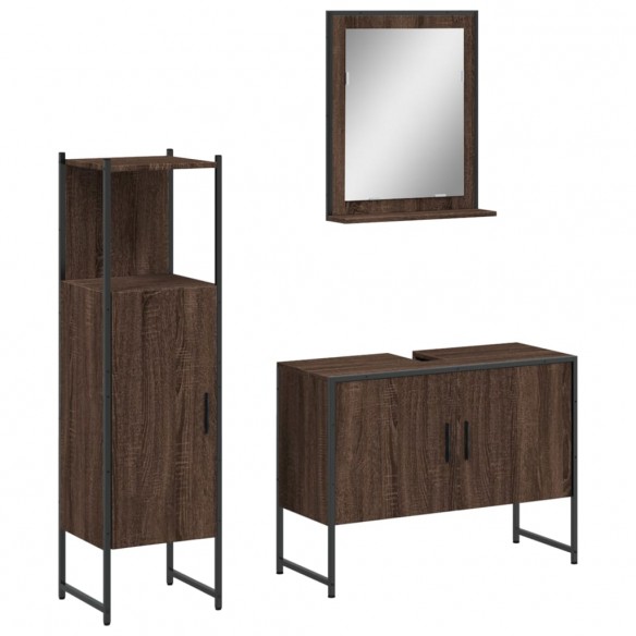 Ensemble d'armoires de salle de bain 3 pcs chêne marron