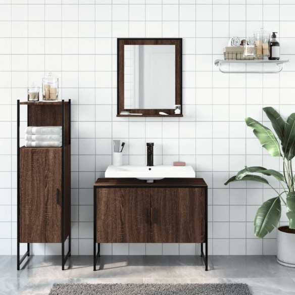 Ensemble d'armoires de salle de bain 3 pcs chêne marron