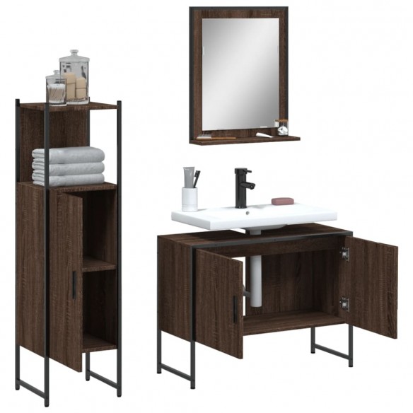 Ensemble d'armoires de salle de bain 3 pcs chêne marron