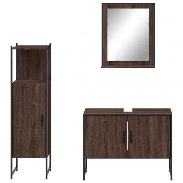 Ensemble d'armoires de salle de bain 3 pcs chêne marron