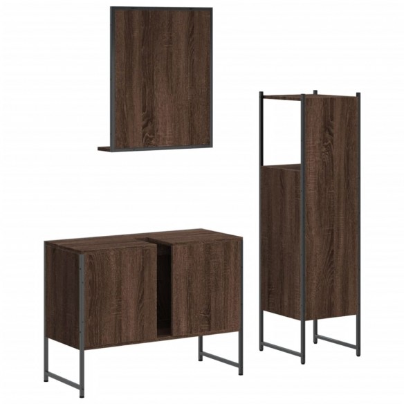 Ensemble d'armoires de salle de bain 3 pcs chêne marron