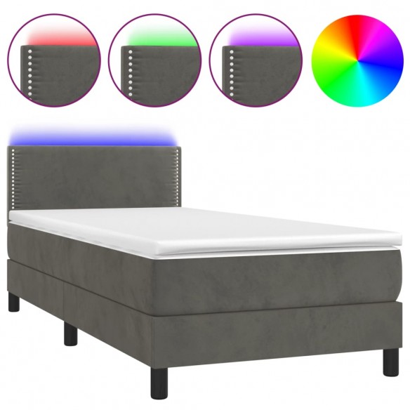 Cadre de lit avec matelas et LED Gris foncé 90x200cm