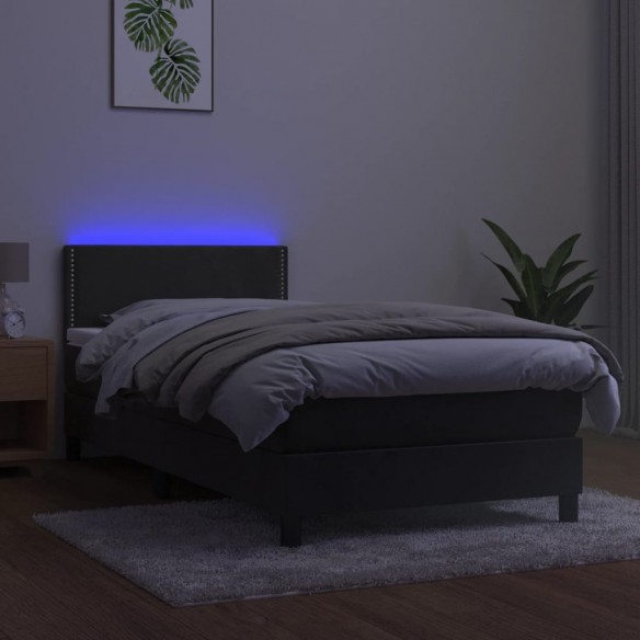 Cadre de lit avec matelas et LED Gris foncé 90x200cm