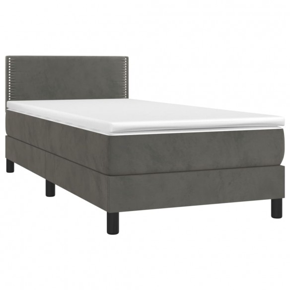 Cadre de lit avec matelas et LED Gris foncé 90x200cm