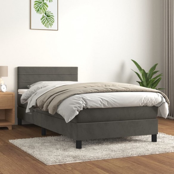 Cadre de lit et matelas Gris foncé 90x200 cm Velours