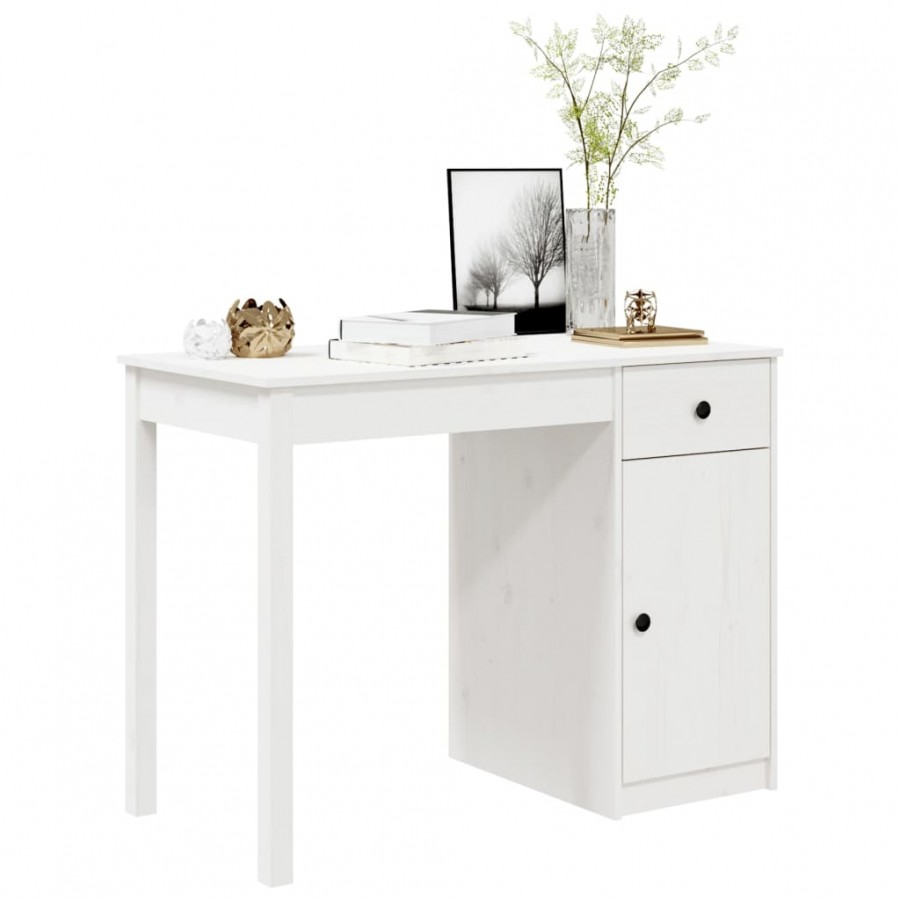 Bureau Blanc 100x50x75 cm Bois massif de pin