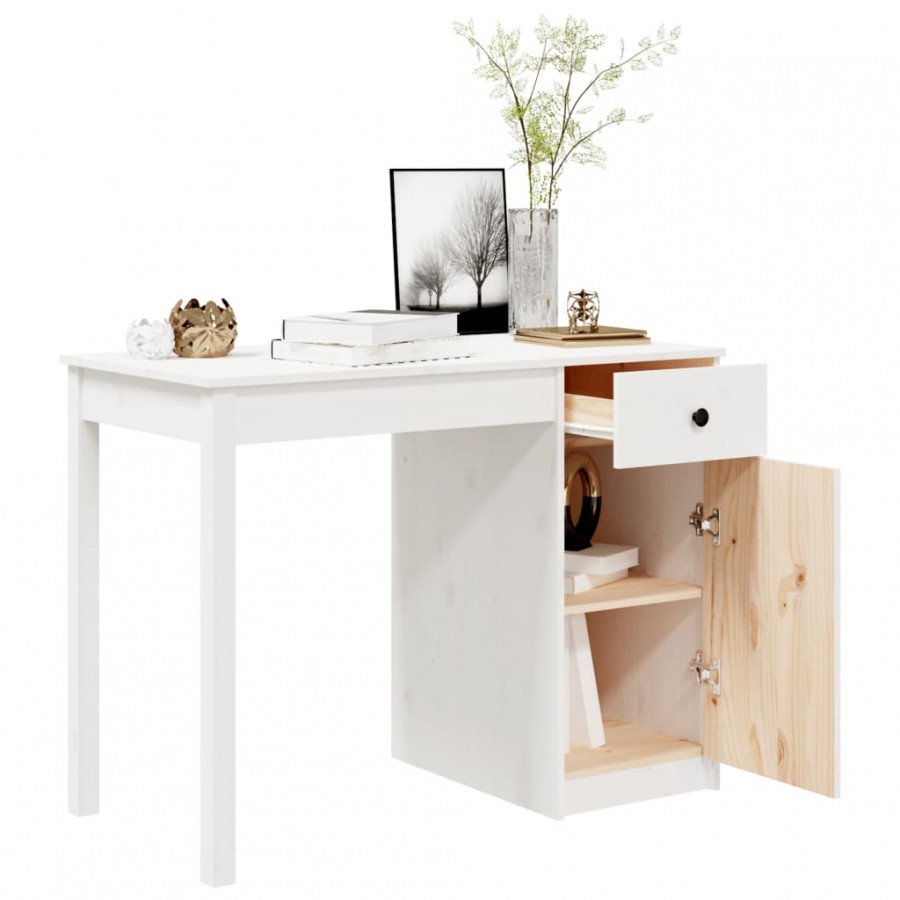 Bureau Blanc 100x50x75 cm Bois massif de pin