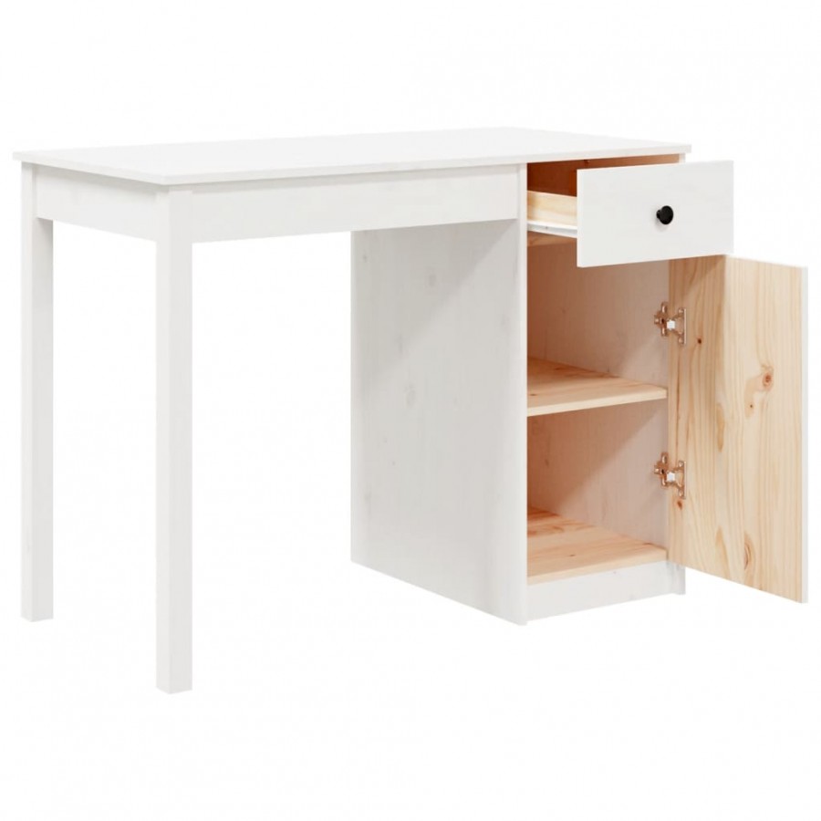 Bureau Blanc 100x50x75 cm Bois massif de pin