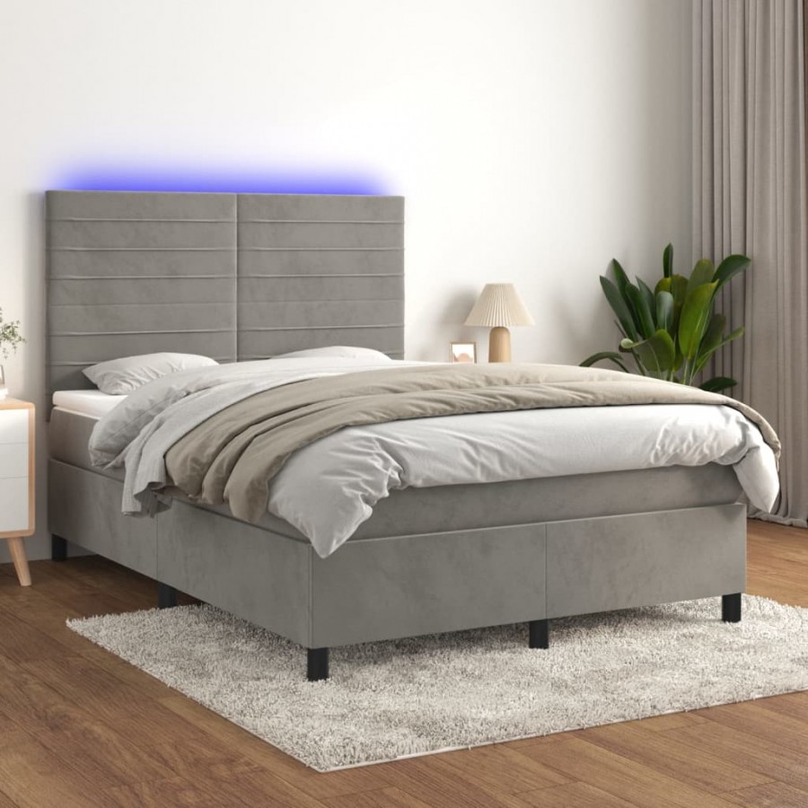 Cadre de lit avec matelas LED Gris clair 140x190 cm