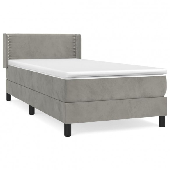 Cadre de lit et matelas Gris clair 90x200 cm Velours