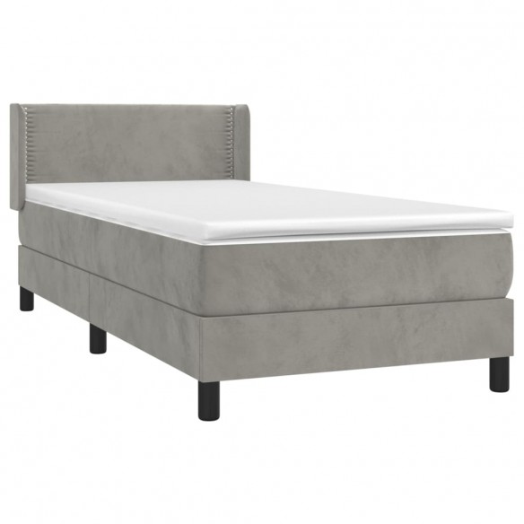 Cadre de lit et matelas Gris clair 90x200 cm Velours