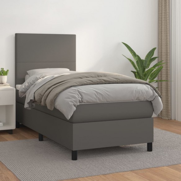 Cadre de lit avec matelas Gris 90x190 cm Similicuir