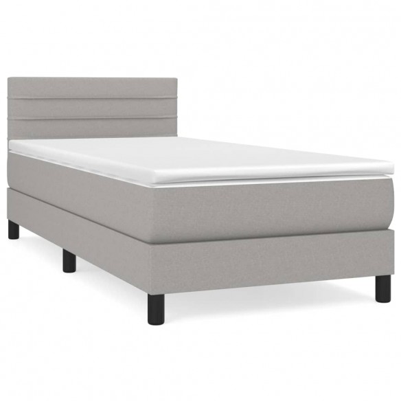 Cadre de lit avec matelas Gris clair 90x200 cm Tissu