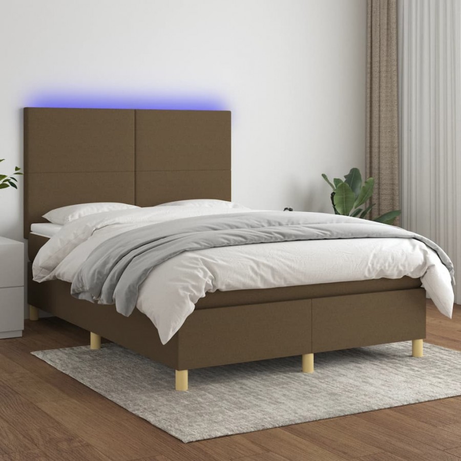 Cadre de lit matelas et LED Marron...