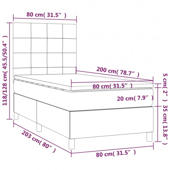 Cadre de lit avec matelas Marron foncé 80x200 cm