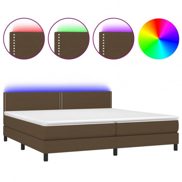 Cadre de lit matelas et LED Marron foncé 200x200 cm