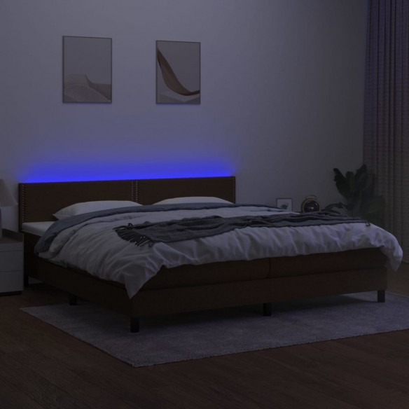 Cadre de lit matelas et LED Marron foncé 200x200 cm