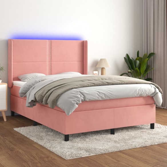 Cadre de lit matelas et LED Rose 140x190 cm Velours