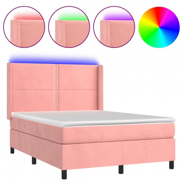 Cadre de lit matelas et LED Rose 140x190 cm Velours