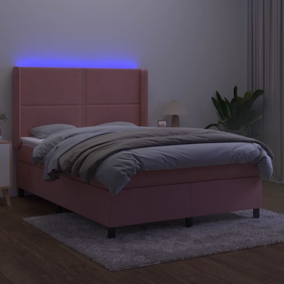 Cadre de lit matelas et LED Rose 140x190 cm Velours