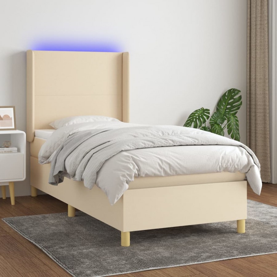 Cadre de lit matelas et LED Crème 90x200 cm Tissu