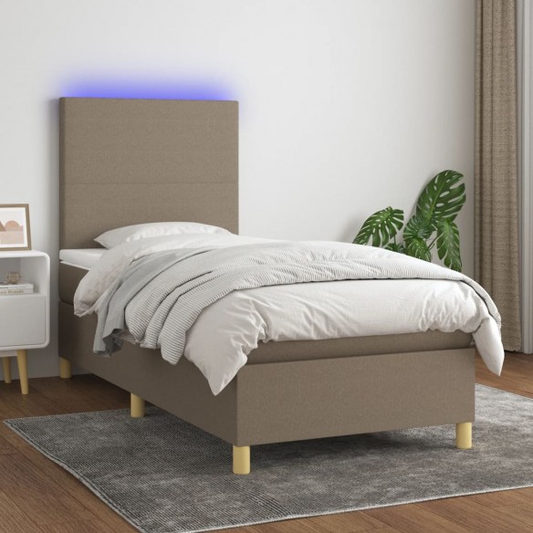 Cadre de lit et matelas et LED Taupe 90x200 cm Tissu