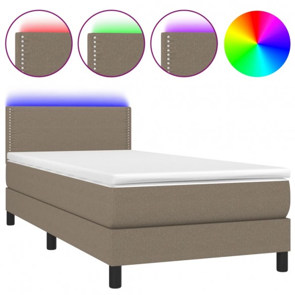 Cadre de lit avec matelas LED Taupe 90x190 cm Tissu